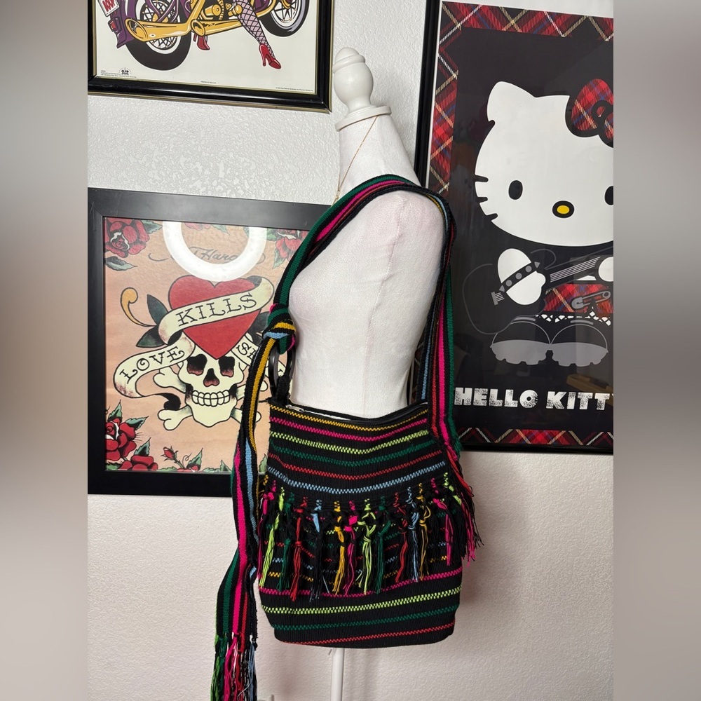 Handmade Multicolor Woven Fringe Tassel Boho Shoulder Bag Festival Hippie
